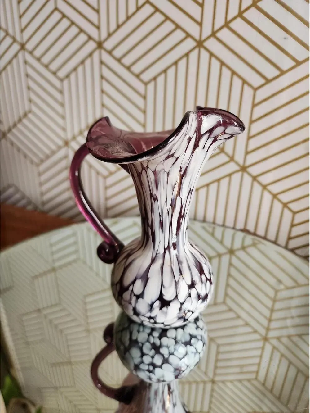Vintage Rainbow Glass Amethyst Splatter Small Pitcher